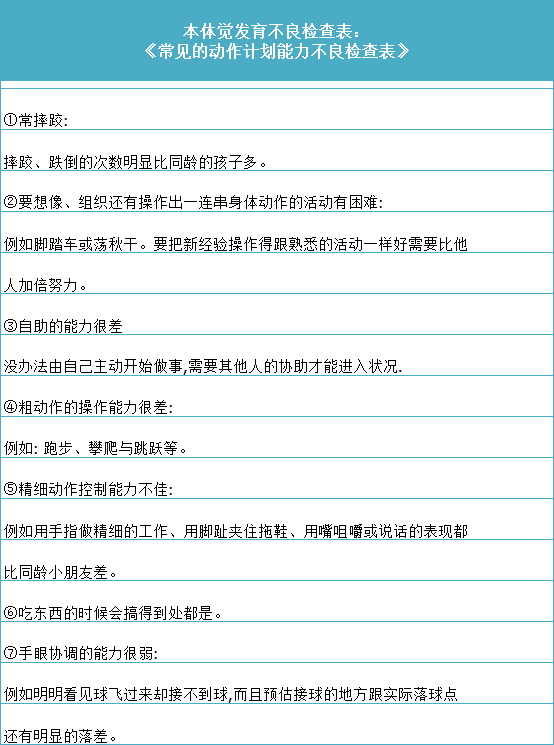 常见的动作计划能力不良检查表